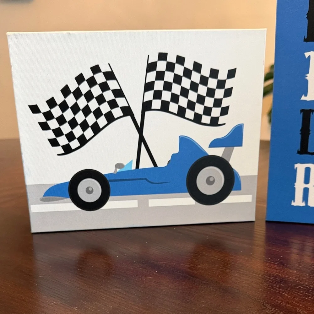 Set of 3 Race Car Wall Art 8x10 Boys Room Nursery Decor Blue Racing